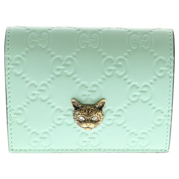 Gucci Leather Cat ssima Bifold Linea Wallet Mint - Picture 1 of 5